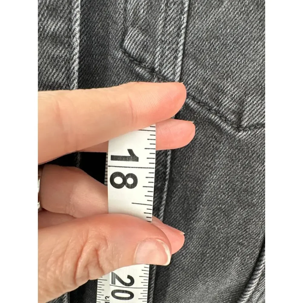 Hollister Denim Jacket Womens Small Black Cropped Button Raw Hem Boho Grunge